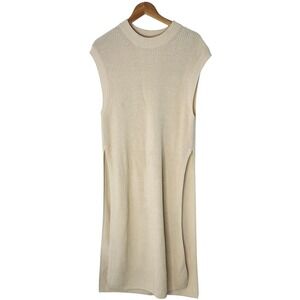 H&M Beige Ribbed Knit Sleeveless long tunic Sweater Vest‎ Side Slits Medium